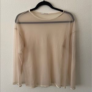 Sheer mesh cream long sleeve shirt